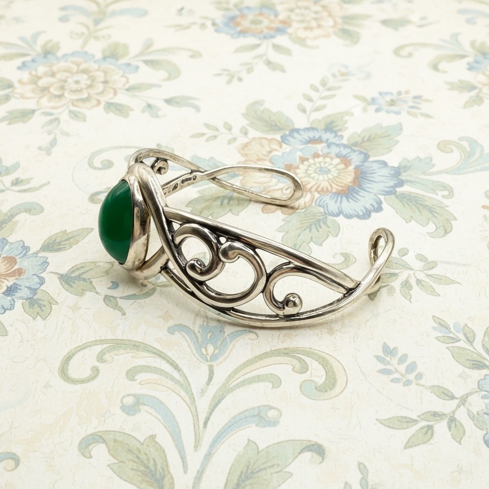 - Carolyn Pollack Cuff With green Cabochon - Picture 6 of 8